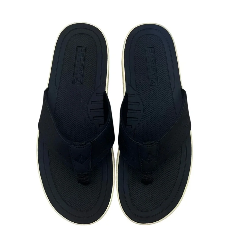 Sperry Men's Havasu Perf Leather Thong Sandal Size 13 Black Comfort Casual Style